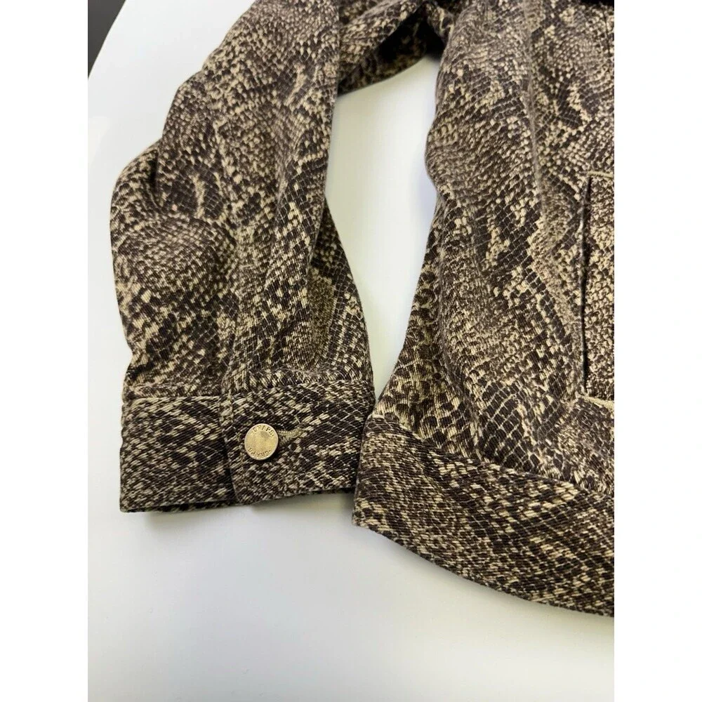 Chaps Snakeskin Python Denim Jacket Brown Button Stretch Flap‎ Pockets Womens 1X